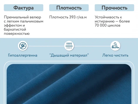 Диван прямой синий D1 Портленд AAA4153003 Premier 21