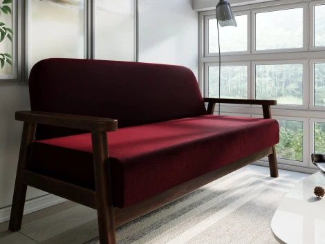 Диван Arsko прямой Флори М орех велюр бордовый