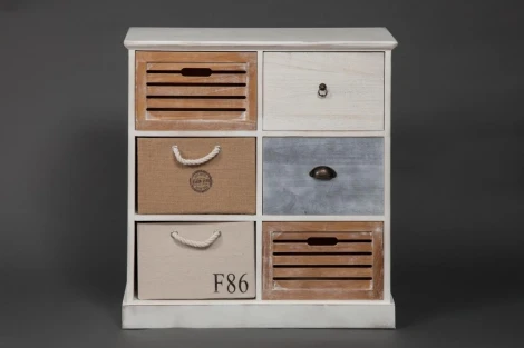 Тумба с 6 ящиками Secret De Maison MARITIME 6 ( mod. HX16-006NS ) butter white/navy design (дерево павловния, мдф)