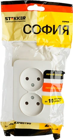 Розетка двойная без заземления (белый) Stekker София 49303