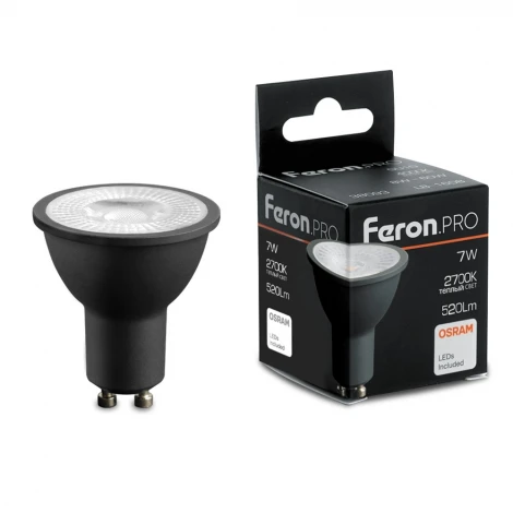 Лампа светодиодная Feron LB-1607 48954 GU10 7W 175-265V 2700K в черном корпусе