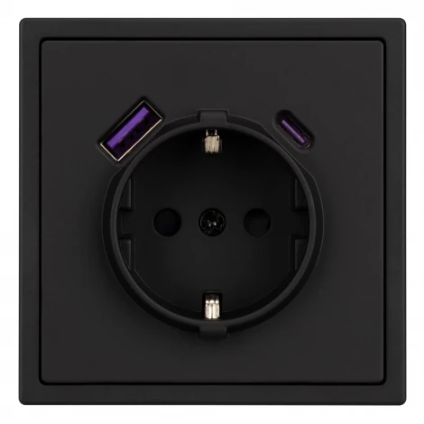 Розетка ARL NOBE зк со шторками с USB тип А+С софт-тач черный оникс SCT-MUAC-SFPL-BK (250V, 16A) (Arlight,) 054285(1)