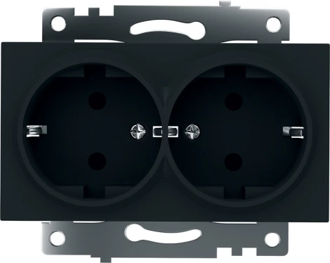 Розетка двойная с заземлением и шторками (черный) Stekker Катрин 39612