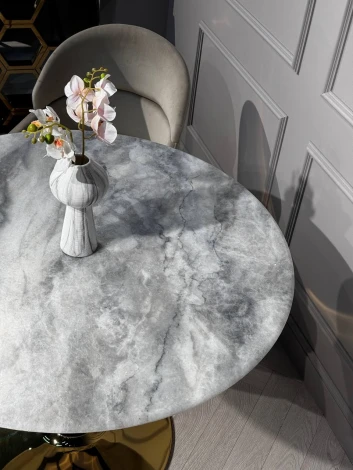 Стол обеденный IST-CASA круглый Остин BS212-100LG, 100х76 см, светло-серый мрамор/золото