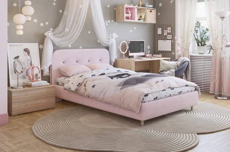 Кровать с основанием Лео 120х200 см Mebelson (ДСП,Дерево,Велюр/Розовый,Графит) арт.KM1.2-19.2348
