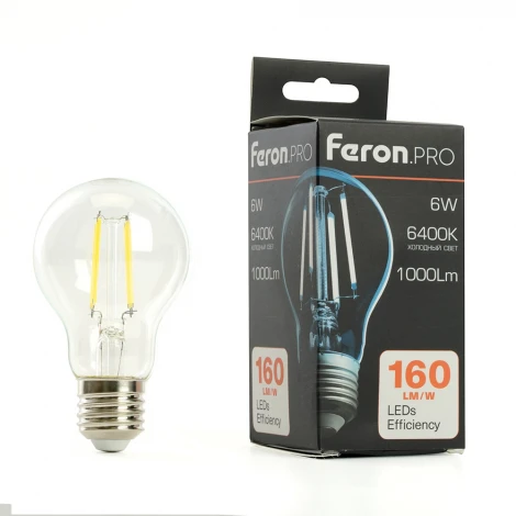 Лампа светодиодная филамент A60 шар 6W 175-265V E27 6400К Feron LB-1106 48891