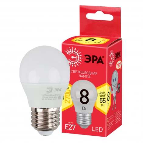 Лампочка светодиодная E27 8W ЭРА LED P45-8W-827-E27 R