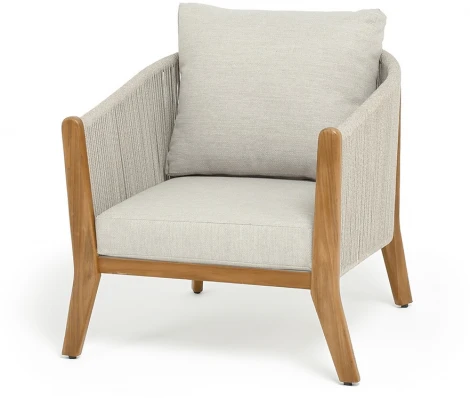 "Сидней" кресло плетеное из роупа, основание тик, каркас алюминий бежевый, роуп бежевый, ткань бежевая 4SIS арт.УТ-00009543