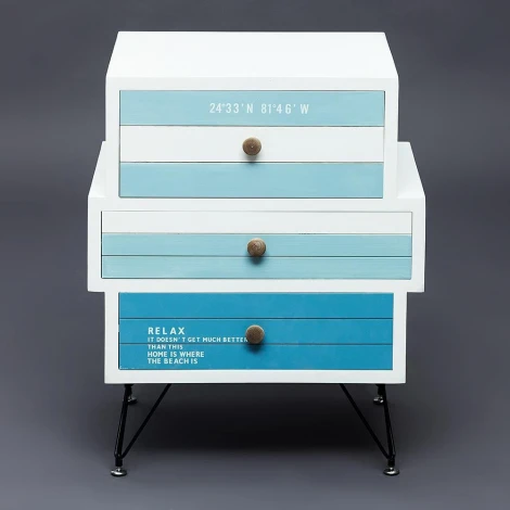 Тумба с 3 ящиками Mediterranean (mod. 63605) белый/голубой/черный (дерево павловния/мдф/металл)
