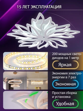 Потолочная люстра светодиодная с пультом ДУ 160W, белый, LED Natali Kovaltseva Rif LED LAMPS 81118/6C