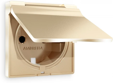 Лицевая панель Ambrella Volt ALFA (Шампань) для электрической розетки с заземлением со шторками и крышкой IP44 AP6080