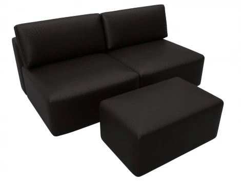 Диван прямой модульный с пуфом Лига-060 НПБ (ЛДСП,Брус,Фанера/Пластик/Экокожа/Коричневый) Лига Диванов 130053