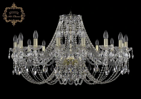 Подвесная большая люстра Art Classic 11.21 11.21.16.360.Gd.Sp (220V, хрусталь, на цепи, подсвечник, свеча)
