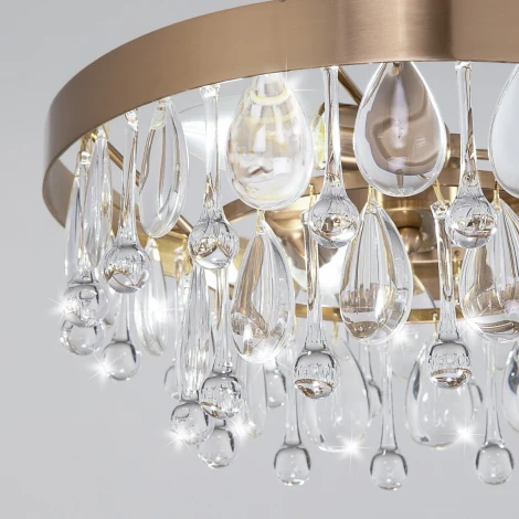 Подвесная люстра Wi-Fi на штанге хрустальная Eurosvet Sophie 60165/3 латунь (220V, управление смартфоном, голосовое управление, умный дом - Minimir Home, Алиса, Маруся, Салют)