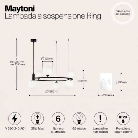 Подвесной светильник Maytoni Ring MOD013PL-06B (220V, на тросе, шарики, молекулы)