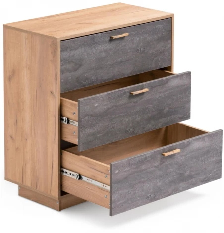 Комод Woodville Эго К-3 на подиуме дуб крафт золотой / камень темный 455856