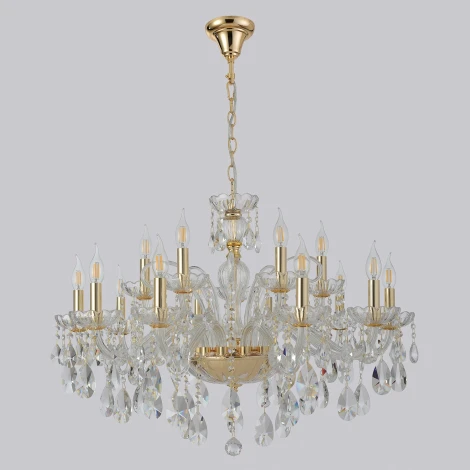 Подвесная большая люстра Crystal Lux MONICA SP10+5 GOLD (220V, подвески, на цепи, подсвечник, свеча)