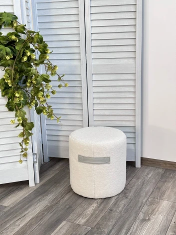 Пуф для гостиной HARTA NINI-01 Белый, teddy / TKS-07 серый, экокожа M-City 629M04977