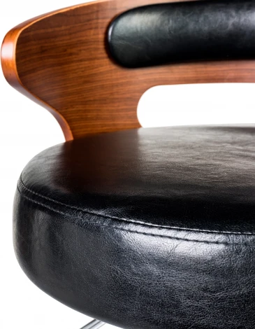 Стул барный DOBRIN FRED BLACK (коричневое дерево, чёрный) 1018_BlackBase-LMZ BLACK, цвет сиденья черный, каркаса коричневое основания черный