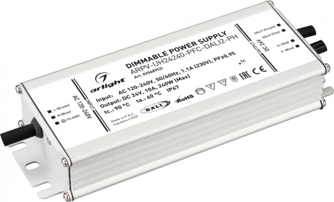 Блок питания ARPV-UH24240-PFC-DALI2-PH (24V, 10.0A, 240W) (Arlight, IP67 Металл, 7 лет) 025689(2)