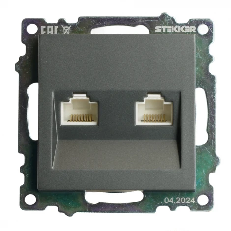 Розетка Ethernet RJ-45 двойная (графит) Stekker Катрин 50008