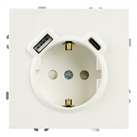 Розетка с заземлением и шторками с USB Type A+С (белый фарфор, soft touch) Stekker Эмили 50217