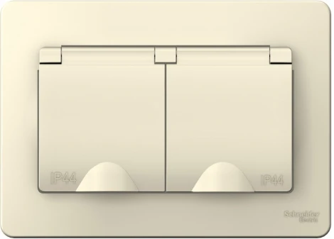 Розетка встраиваемая двойная с заземлением, шторками и крышкой (молочный) IP44 Systeme Electric Blanca BLNRS441122