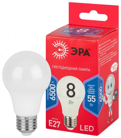Лампочка светодиодная E27 8W ЭРА LED A60-8W-865-E27 R
