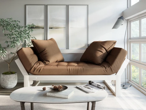 Кушетка Arsko Амбер беленый дуб коричневая рогожка