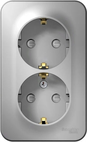 Розетка накладная двойная с заземлением и шторками (алюминий) Systeme Electric Blanca BLNRA011213