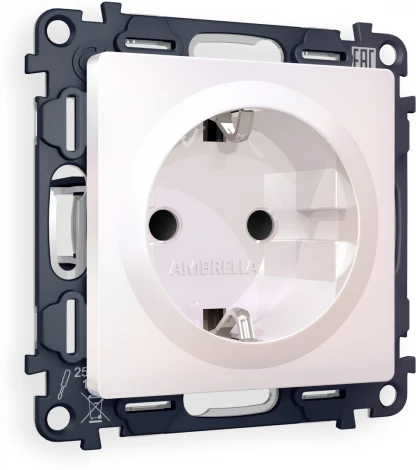 Комплект механизма Ambrella Volt электрической розетки ALFA MA207010 Жемчуг с заземлением со шторками 2P+E 16A-250V QUANT
