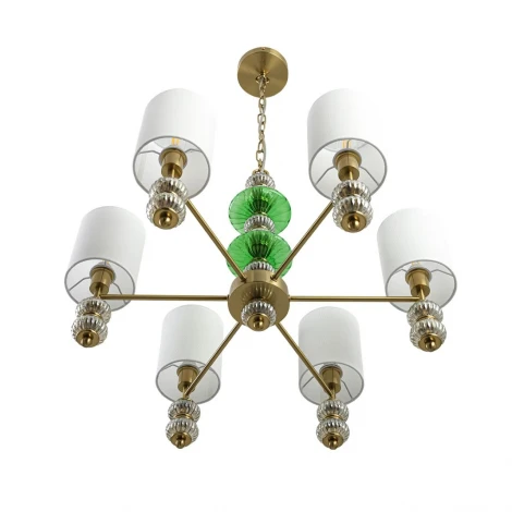Подвесная люстра со стеклянным декором Lumion Ilmira 8337/6 бронза/белый/зеленый, металл/стекло/текстиль E14 6*40W 220V (на цепи)