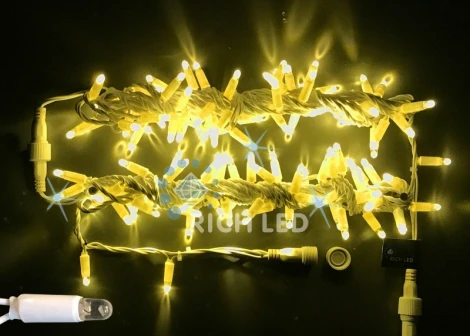 Гирлянда светодиодная желтая с мерцанием 220B, 100 LED, провод белый, IP65 RL-S10CF-220V-CW/Y Rich LED