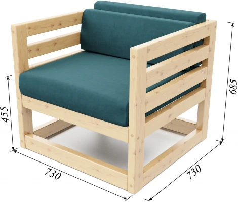 Кресло Arsko Магнус сосна велюр голубой