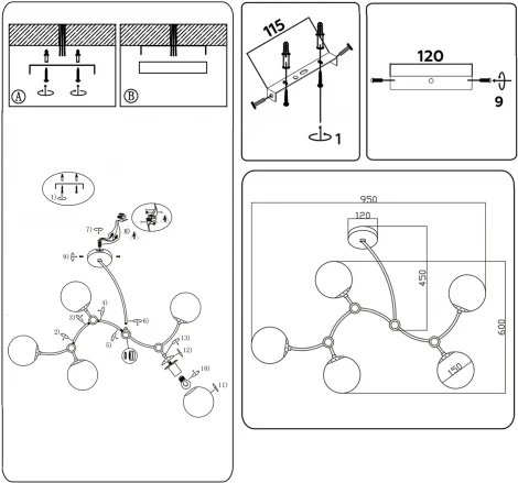 Потолочная люстра на штанге Ambrella Traditional TR2548 (220V, шарики)
