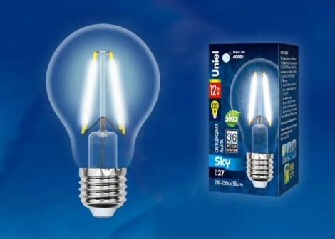 Лампочка светодиодная шар прозрачная E27 12W 4000K Uniel LED-A60-12W/4000K/E27/CL PLS02WH