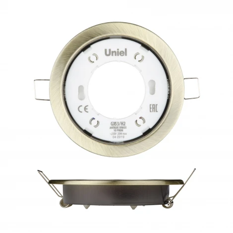 Встраиваемый точечный светильник Uniel GX53/H2 ANTIQUE BRASS 10 PROM (220V, круглые)