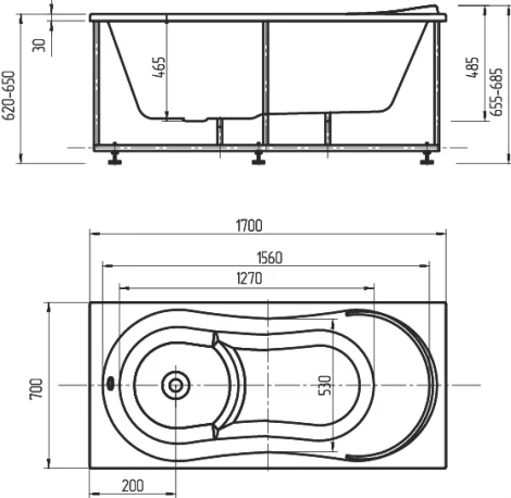 Акриловая ванна Акватек Афродита 170 см, слив слева