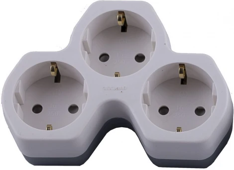 Разветвитель на 3 гнезда с заземлением (белый,серый) Stekker 32871