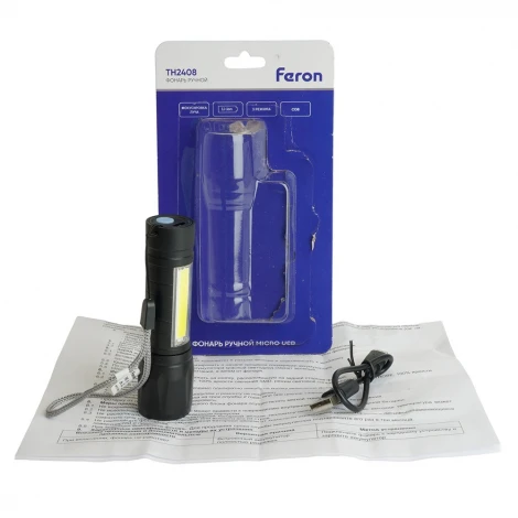 Фонарь ручной с аккумулятором USB ZOOM Feron TH2408 51118