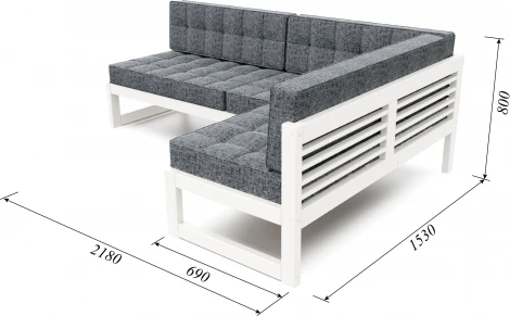 Диван Arsko угловой Сега У белая эмаль рогожка графитовая