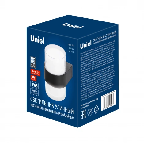 Настенный уличный светильник 4000K Uniel ULU-P22B-2x5W/4000K IP65 BLACK