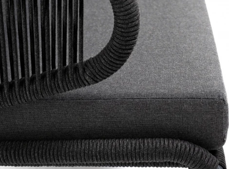"Милан" диван 2-местный плетеный из роупа, каркас алюминий темно-серый (RAL7024) муар, роуп темно-серый круглый, ткань темно-серая 027 4SIS арт.УТ-00006846