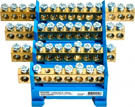 Шина нулевая на изоляторе на DIN-рейку 14 выводов (синий) Stekker 49561