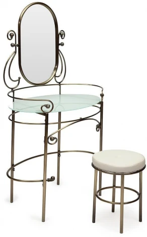 Столик туалетный ALBERT (столик/зеркало + пуф) цвет: Античная медь (Antique Brass)