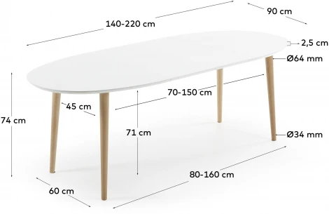 Стол обеденный La Forma (ex Julia Grup) Oqui (Белый/ МДФ,Бук,Дерево,Обработанная древесина)