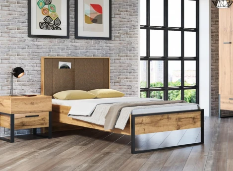 Тумба прикроватная Woodville Iris металл дуб вотан / черный муар арт.406523