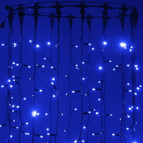 Гирлянда Занавес 2 x 2 м синий 220В, 400 LED, провод черный каучук 2,3мм, IP65 Laitcom ECO402-1-2B