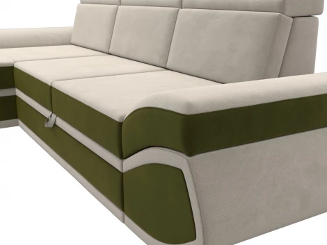 Диван угловой Лига-032 левый угол (Бежевый,Зеленый/Микровельвет) Лига Диванов арт.121649L