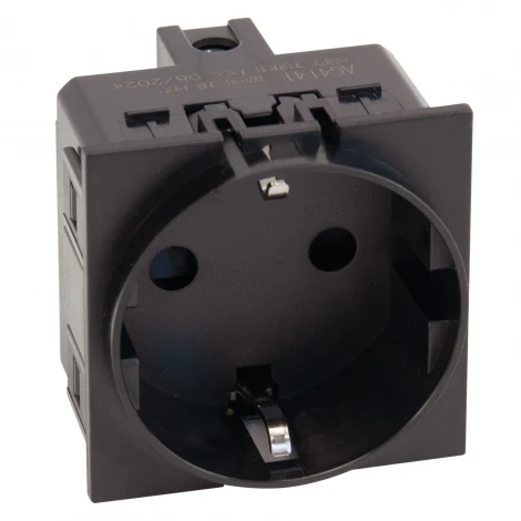 Розетка 220V с/з со шторками винтовой зажим 16A (черный матовый) Meiton AG4141